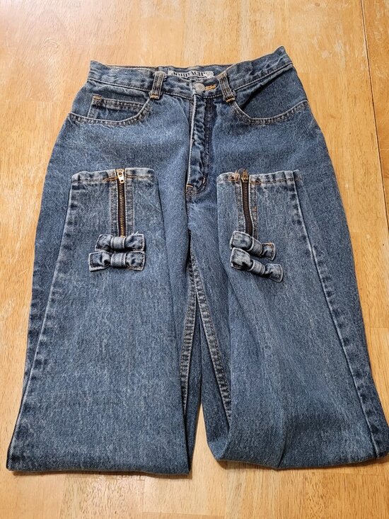 Vintage Women's Jordache 7/8 Blue Jeans High Waist Skinny Zip Ankle & Double Bow - Picture 1 of 8